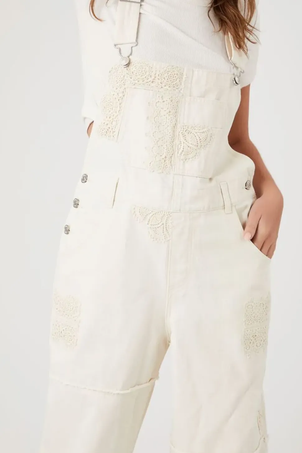 Lace Twill Straight-Leg Overalls