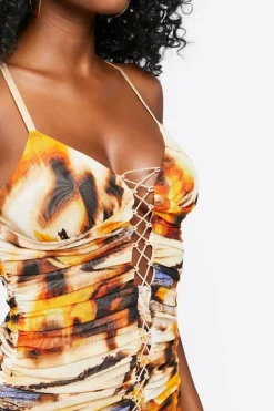 Lace-Up Abstract Print Mini Dress