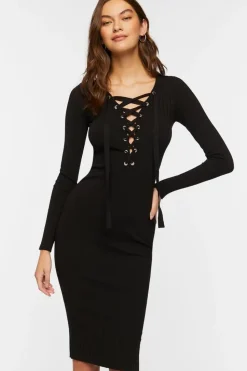 Lace-Up Bodycon Midi Dress