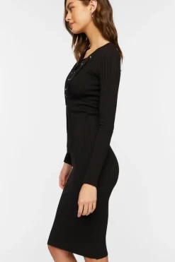 Lace-Up Bodycon Midi Dress