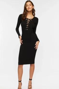 Lace-Up Bodycon Midi Dress