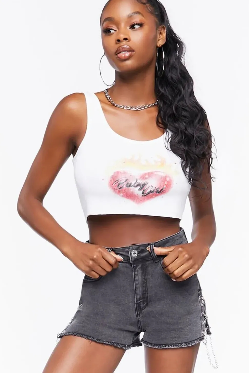 Lace-Up Chain Denim Shorts