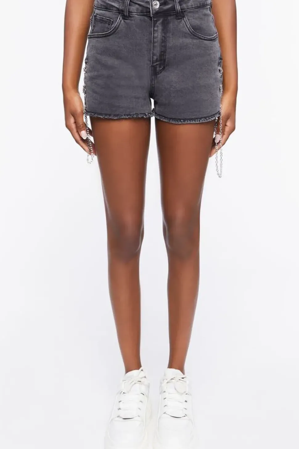 Lace-Up Chain Denim Shorts
