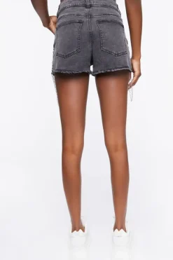 Lace-Up Chain Denim Shorts