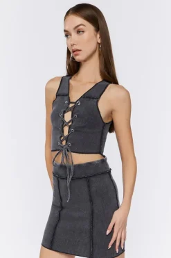Lace-Up Crop Top & Mini Skirt Set