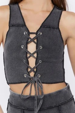 Lace-Up Crop Top & Mini Skirt Set