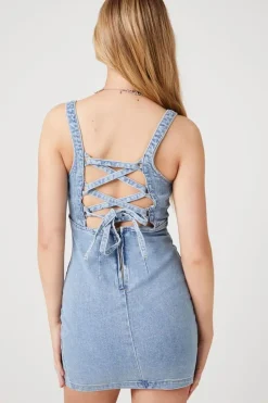 Lace-Up Denim Mini Dress