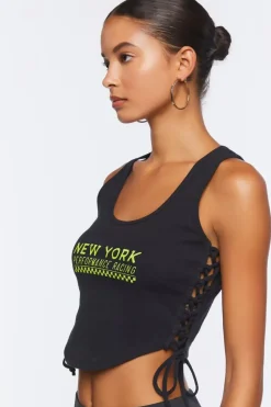 Lace-Up Graphic Tank Top