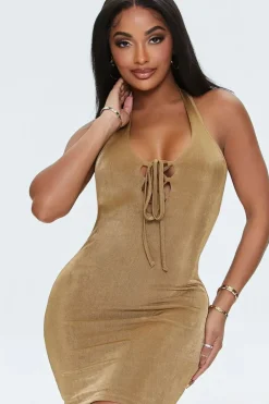 Lace-Up Halter Mini Dress