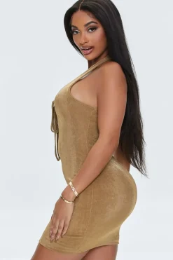 Lace-Up Halter Mini Dress