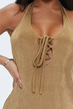 Lace-Up Halter Mini Dress