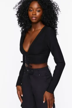 Lace-Up Poplin Crop Top