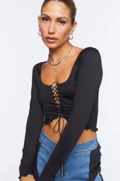 Lace-Up Sweater-Knit Crop Top