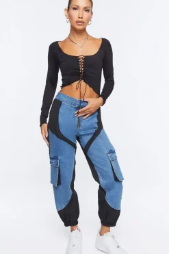 Lace-Up Sweater-Knit Crop Top
