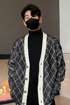 Lattice Grid Cardigan Sweater