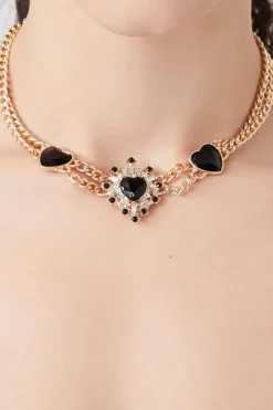 Layered Faux Gem Heart Necklace