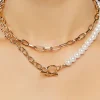 Layered Faux Pearl Chain Necklace