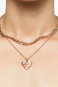 Layered Floral Heart Pendant Necklace