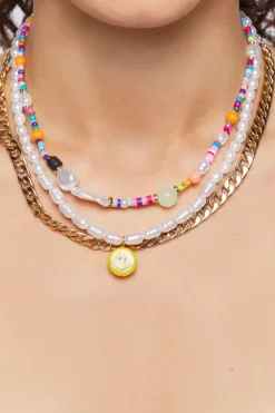 Layered Happy Face Bead Necklace