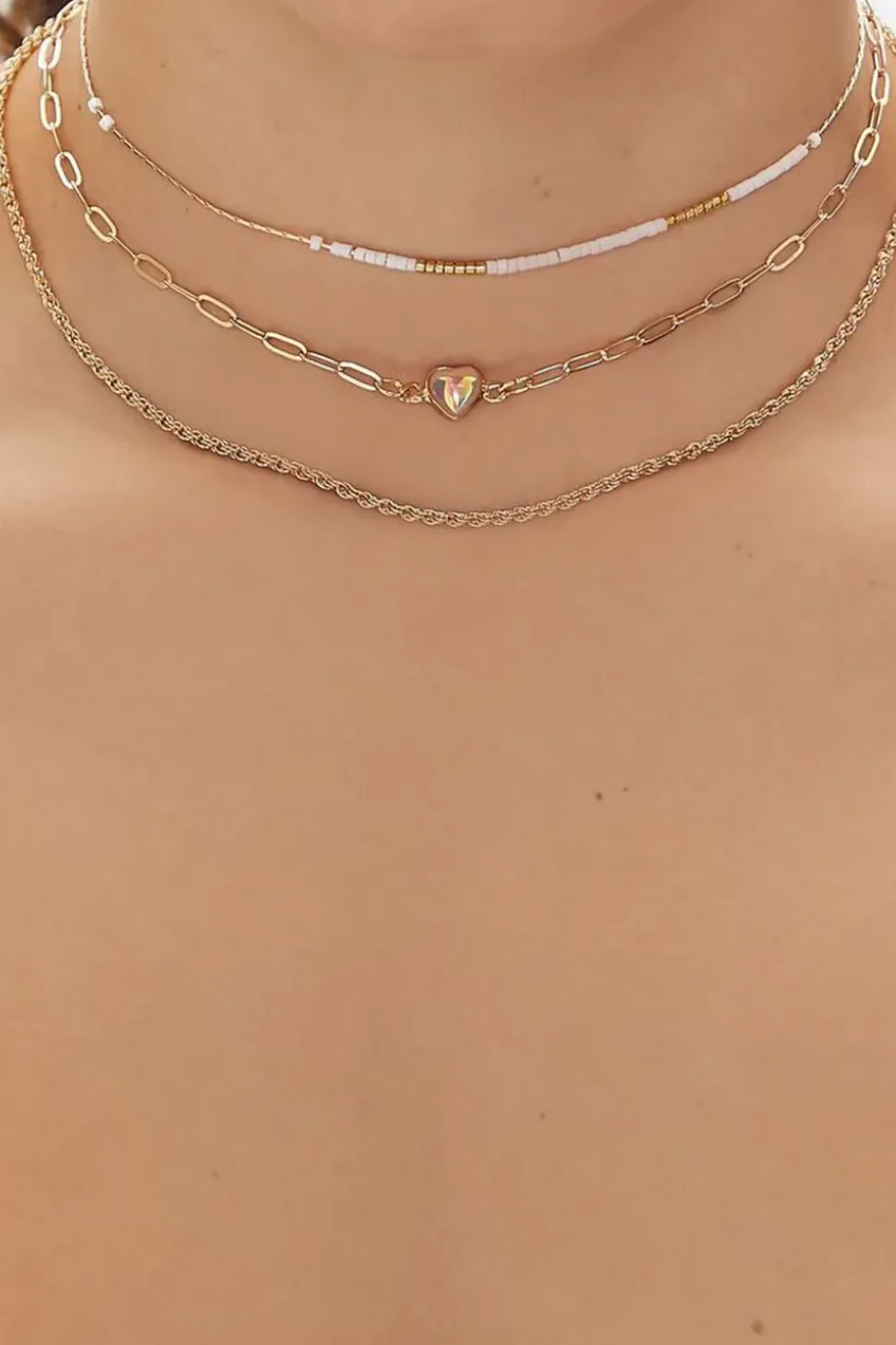 Layered Heart Charm Necklace Set