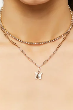Layered Rhinestone Butterfly Necklace