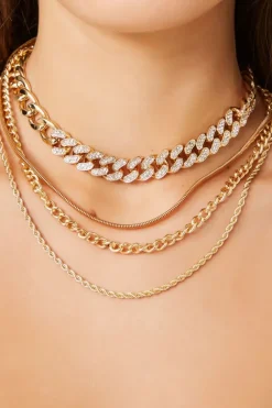 Layered Rhinestone Curb Chain Necklace