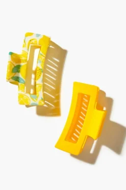 Lemon Print Hair Claw Clip Set