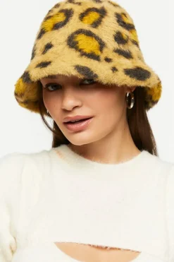 Leopard Print Faux Fur Bucket Hat