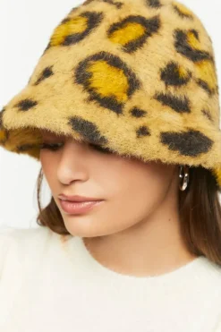 Leopard Print Faux Fur Bucket Hat