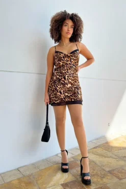 Leopard Print Satin Slip Dress