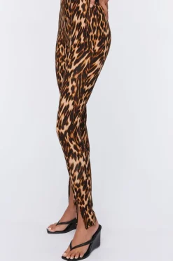 Leopard Print Split-Hem Leggings