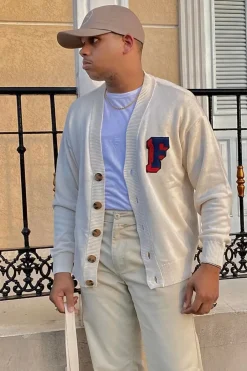 Letter Patch Cardigan Sweater