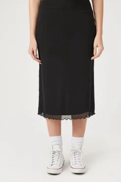 Lettuce-Edge Mesh Midi Skirt