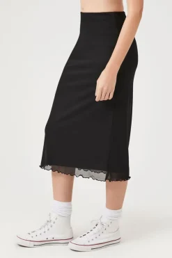 Lettuce-Edge Mesh Midi Skirt