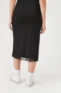 Lettuce-Edge Mesh Midi Skirt