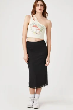 Lettuce-Edge Mesh Midi Skirt
