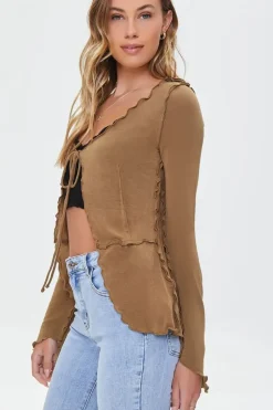 Lettuce-Edge Tie-Front Top