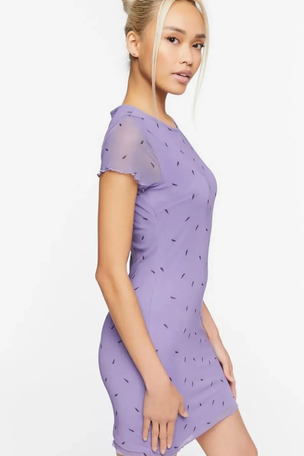 Lightning Bolt Print Mesh Mini Dress