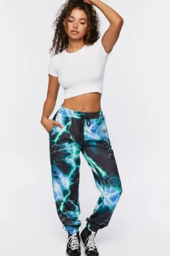 Lightning Print Drawstring Joggers