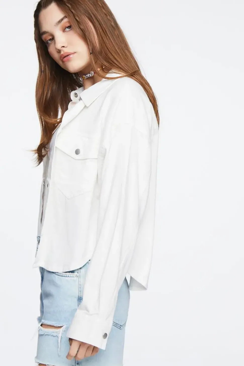 Linen-Blend Buttoned Shacket