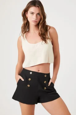Linen-Blend Button-Front Shorts