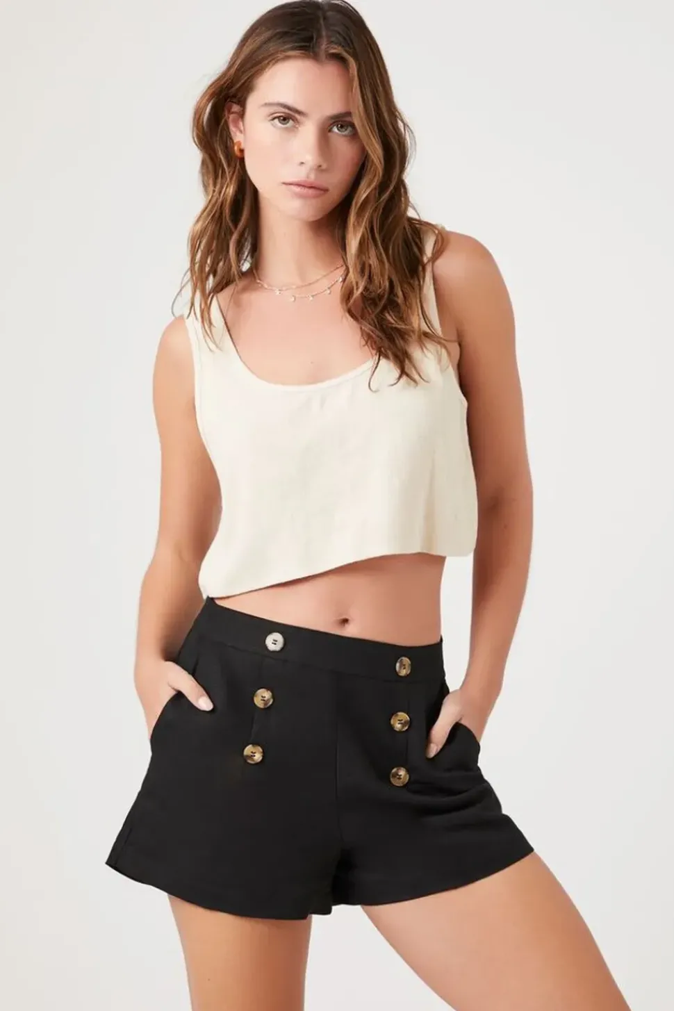 Linen-Blend Button-Front Shorts