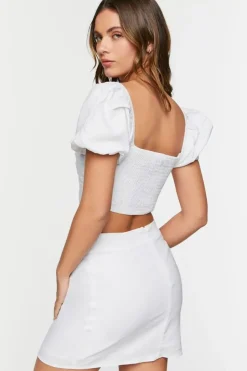 Linen-Blend Crop Top & Mini Skirt Set