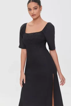 Linen-Blend Cutout M-Slit Dress