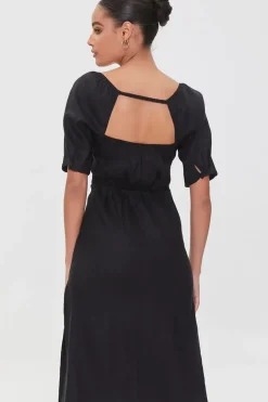 Linen-Blend Cutout M-Slit Dress