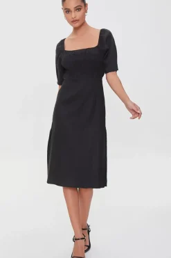 Linen-Blend Cutout M-Slit Dress