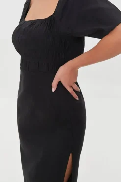 Linen-Blend Cutout M-Slit Dress