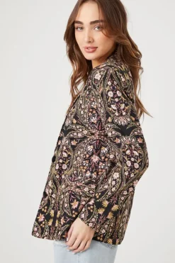 Linen-Blend Floral Print Blazer