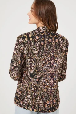 Linen-Blend Floral Print Blazer