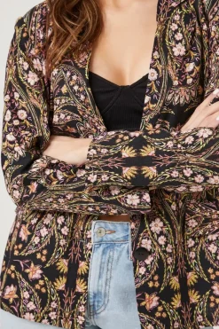 Linen-Blend Floral Print Blazer